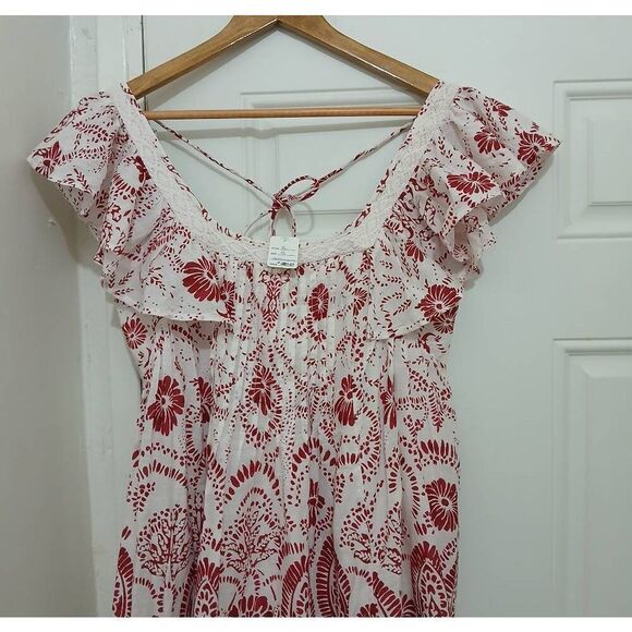 Maeve anthropologie womens medium maroon ruffle shift dress mini flare - Picture 3 of 9